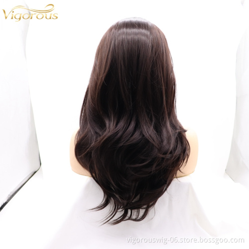 Vigorous brown mono premium high quality straight wave long wholesale black women synthetic hair wigs none lace front